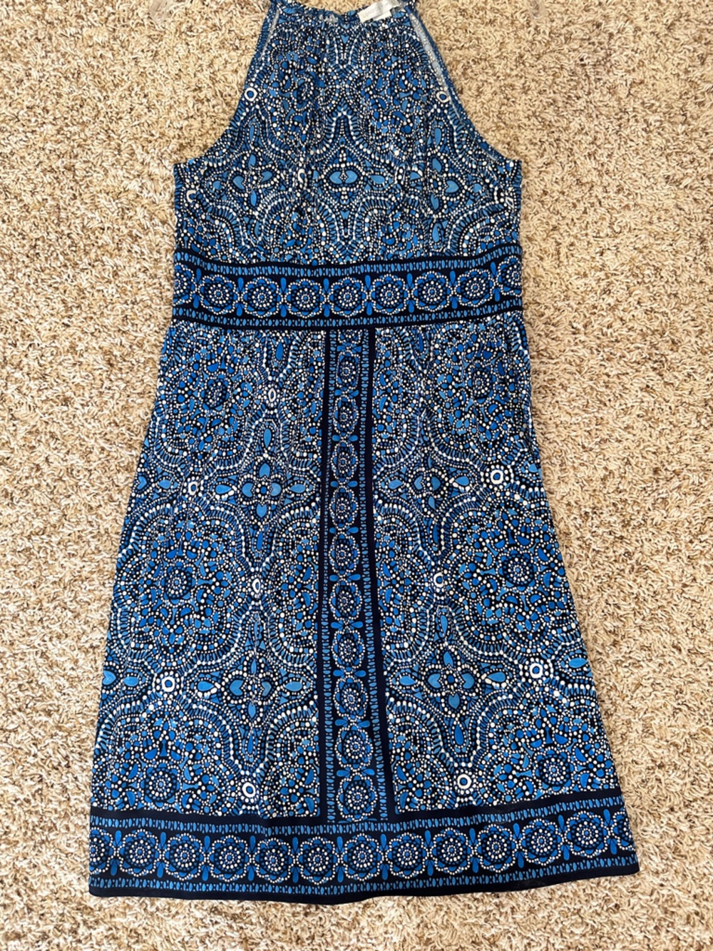 London Times Halter Dress Women’s Size 8 Blue Patterned A-Line Midi Dress